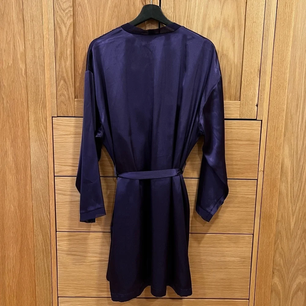 Oscar De La Renta Satin Slip and Robe Set Vintage Purple Size Large Pink Label
